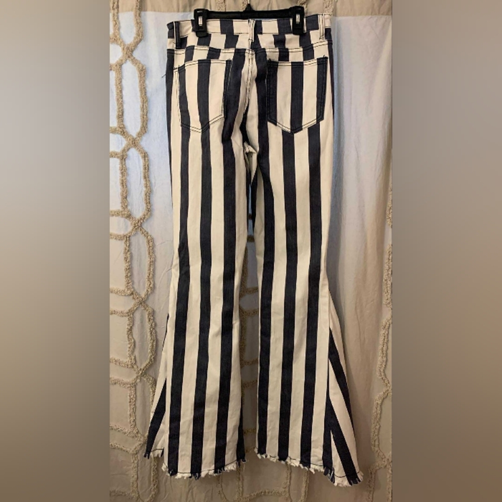 Judith March Blue And White Striped Flare Pants Size L - Picture 3 of 10